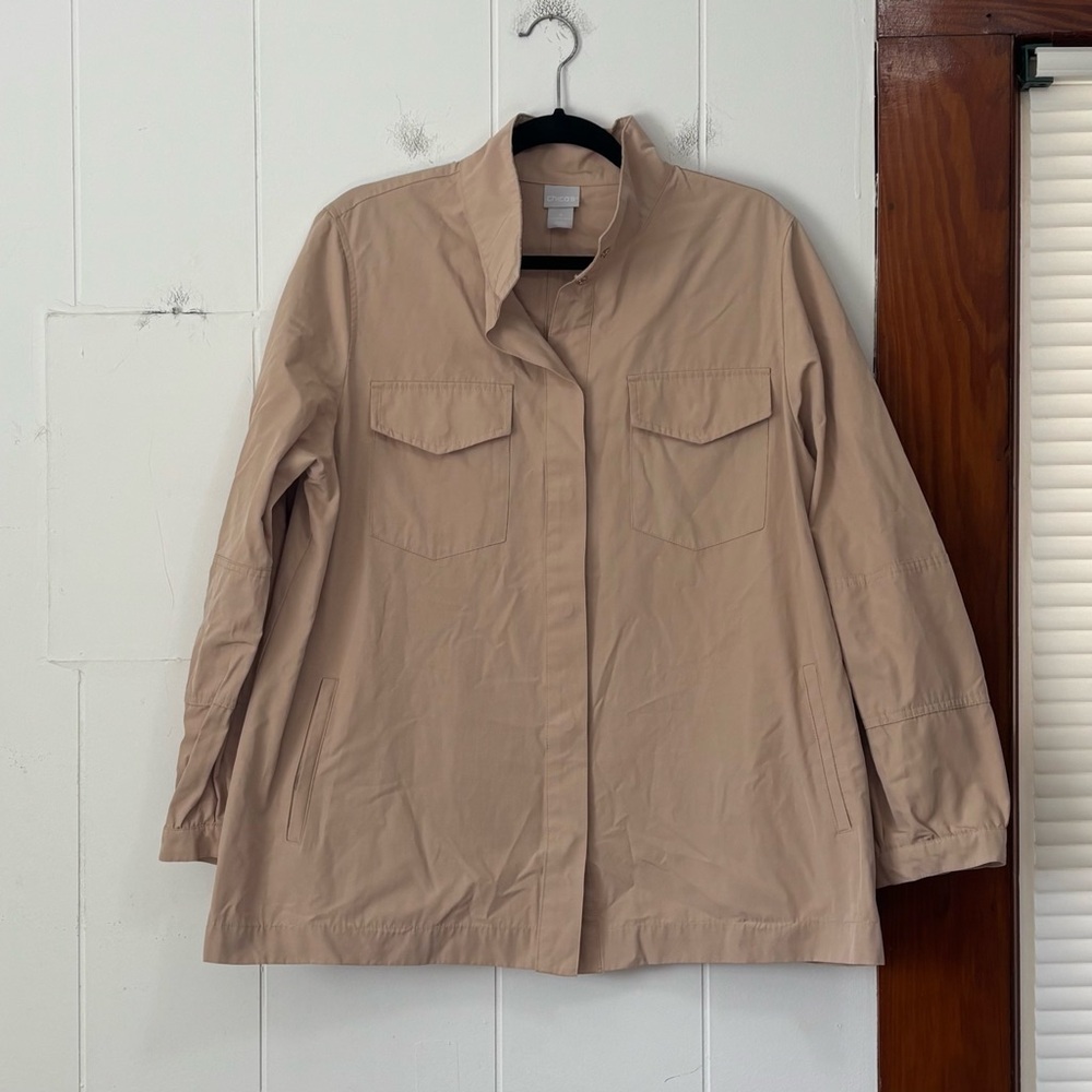 Chico's Beige‎ Utility Rain Jacket Jacket Size 16/18